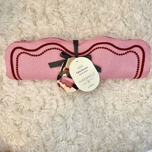 Threshold Scalloped Table Runner Pink Burgundy Dotted Border 14x72 New